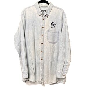 Vtg Detroit Denim Three Rivers Light Wash Button Down Shirt Mens XXL Long Sleeve